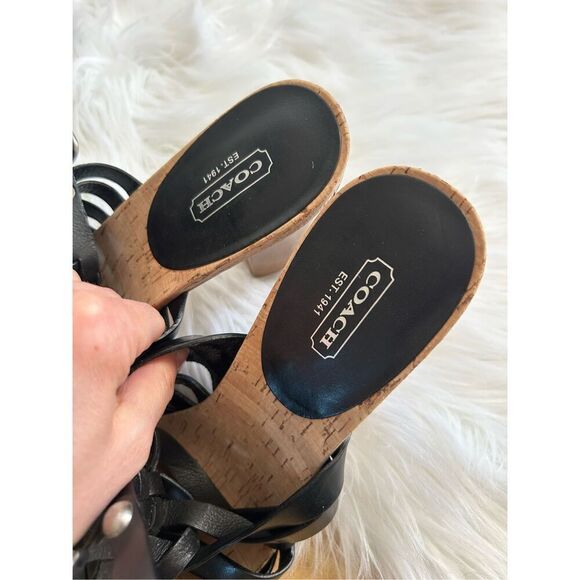 COACH ADRIENN STRAPPY LEATHER SANDAL SHOE BLACK size 10 - Picture 2 of 7